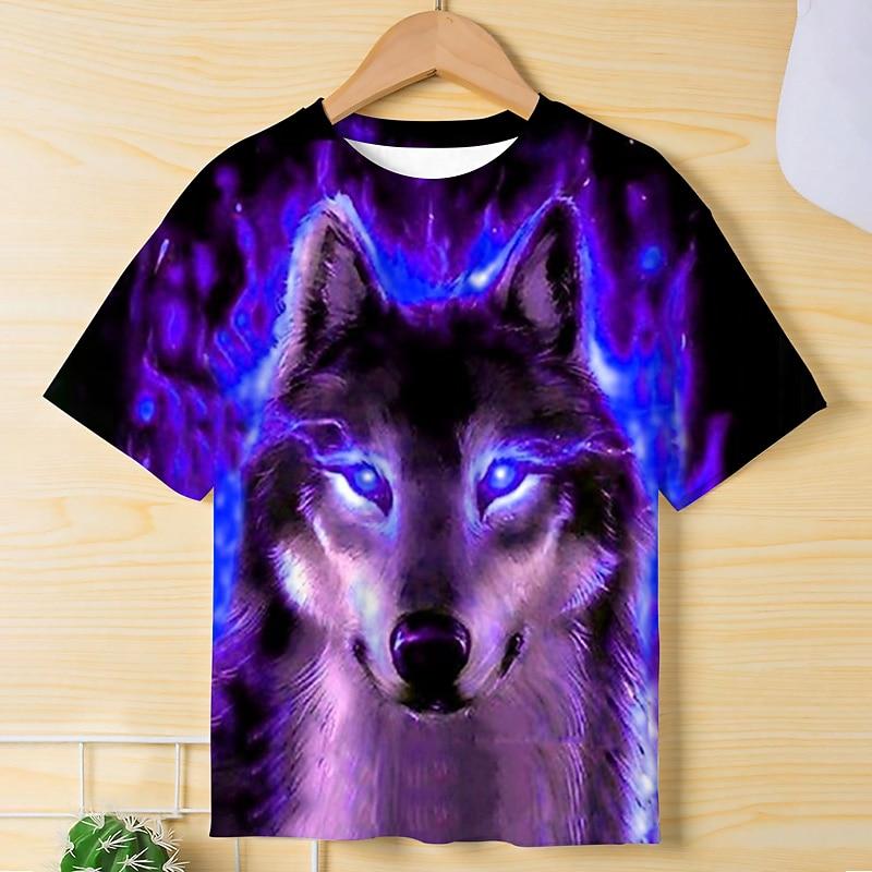 3D Pattern Animal Print Children's T-shirt Short Sleeved Summer Sports Fashion Street Casual Top