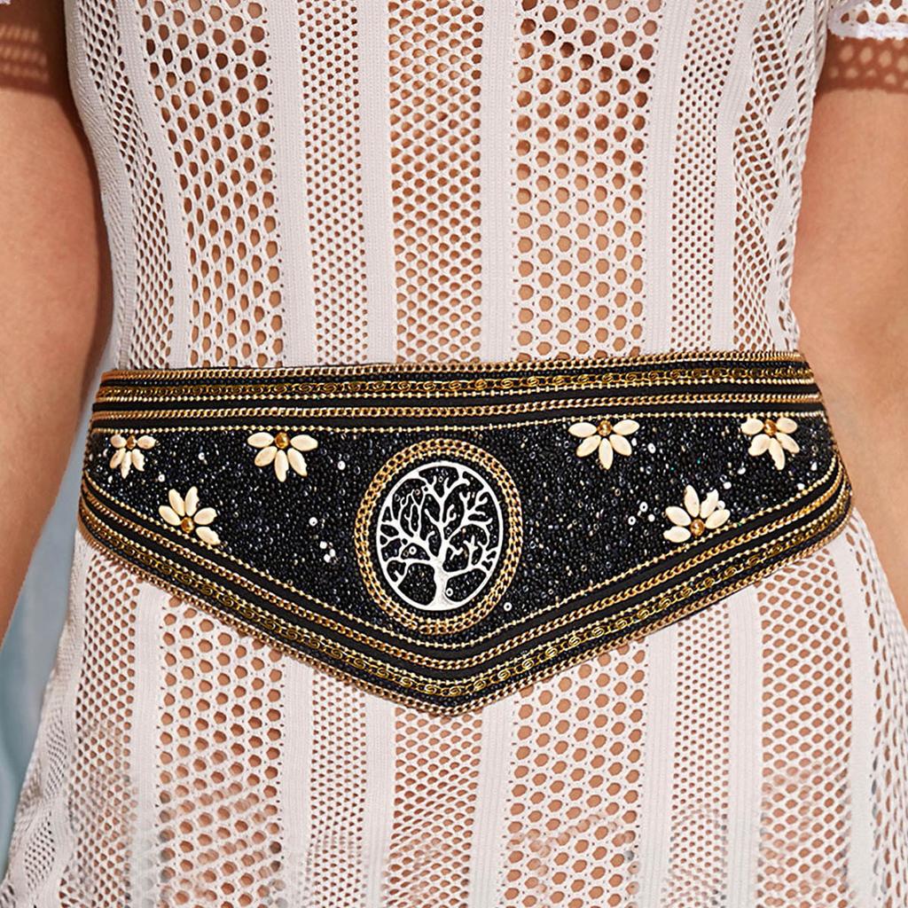 New Ethnic Style Bead Waist Seal Pure Handmade Boho Elastic Wide Waist Seal for Women Elegant Colorful Shells