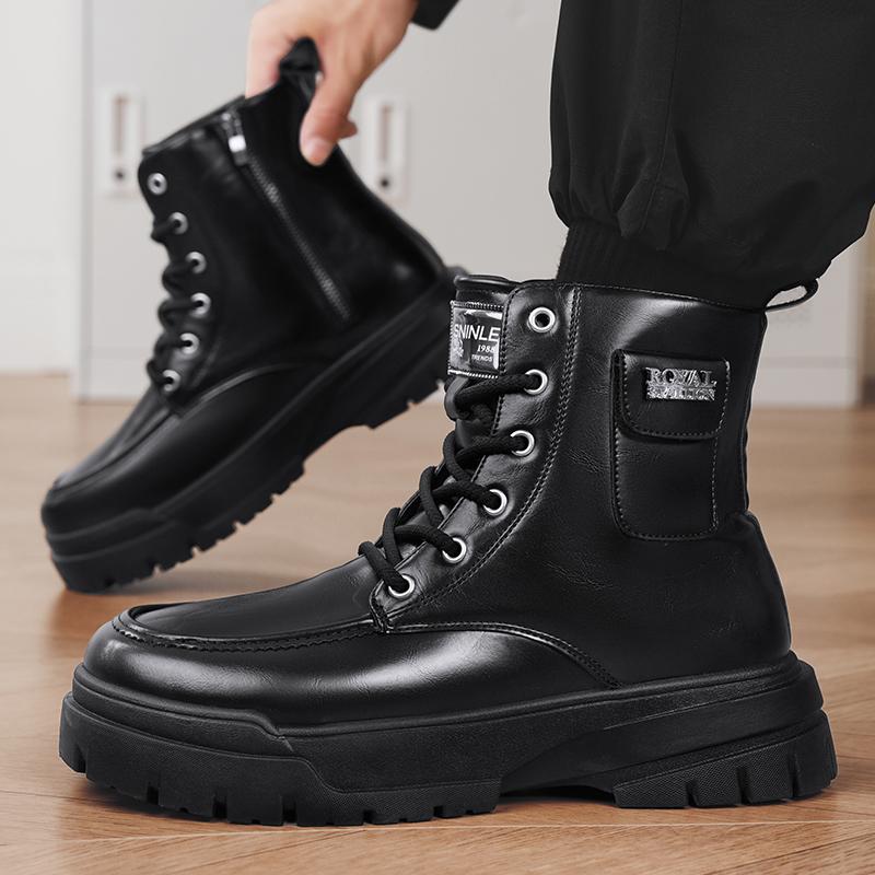 Wipon Men's New Motorcycle And Ankle Waterproof Leather Casual Boot Bota Masculina High Top Fashion For Adult Cm