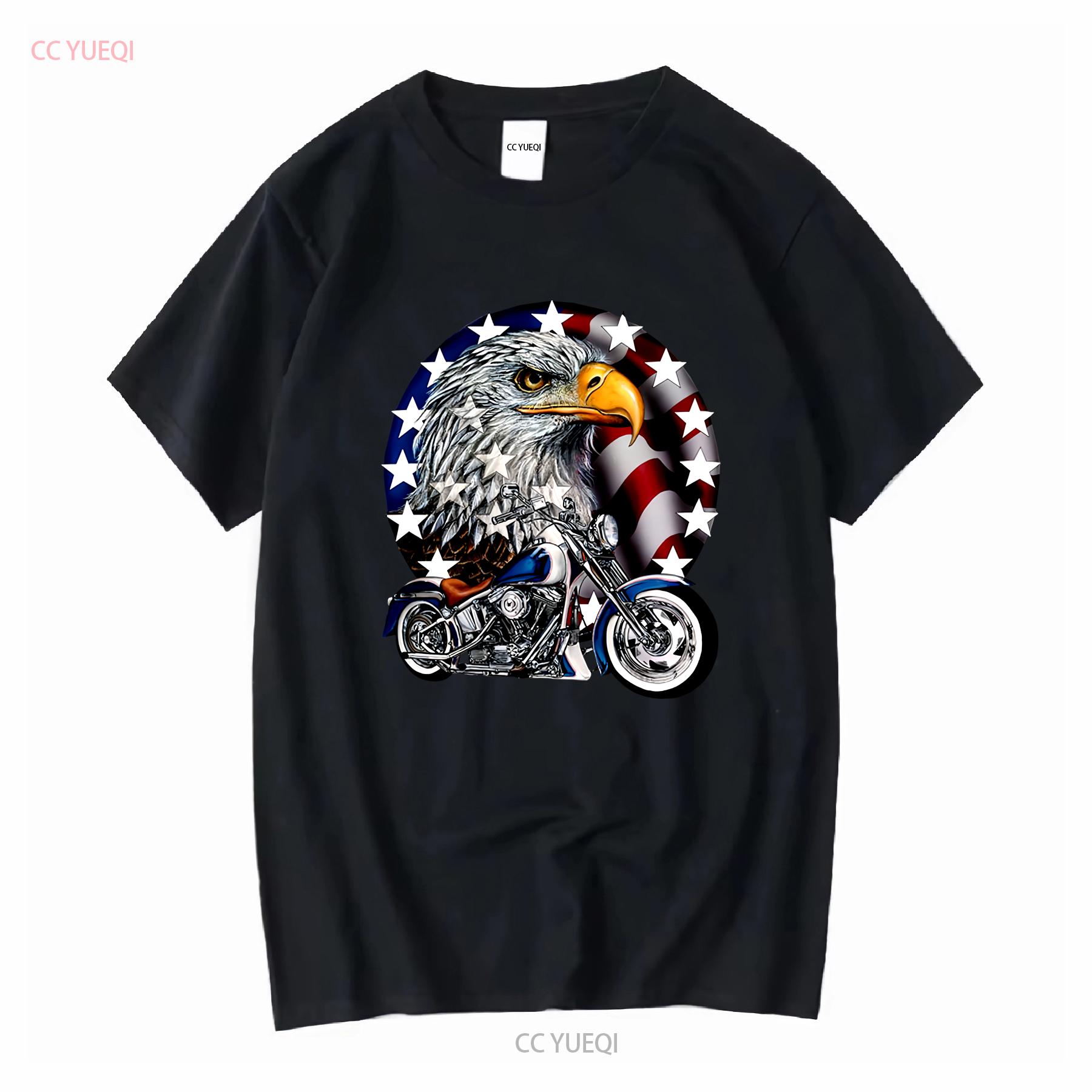 

Red White and Bold Motorcycle American Flag Bald Eagle T shirt Mens Patriotic USA long or short sleeves vintage Washed Slightly 4XL