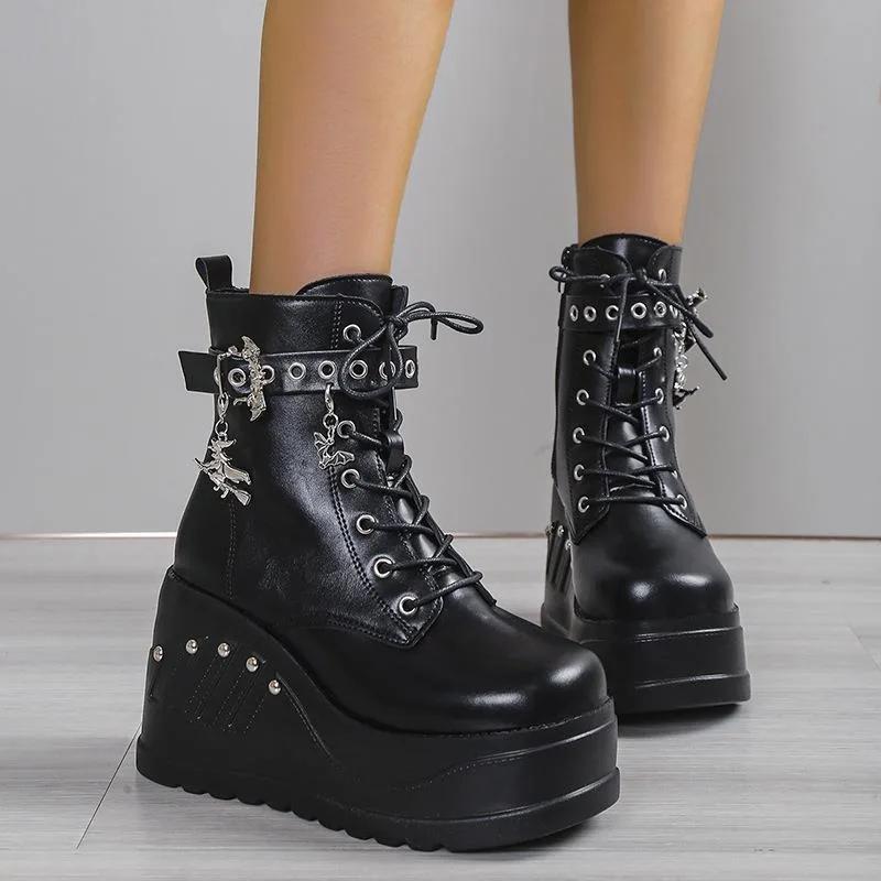 Fashion 2025 New Boots for Women Fashion Hot Sale Punk Goth Platform Heels Wedge Women's Boots Casual Goth Punk Size  Women's Shoes