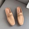 Metal Chain Summer Women Mules Slip On Flat Loafers Closed Toe Moccasins Fashion Designer Comfy Pu Leather Casual Slides Shoes