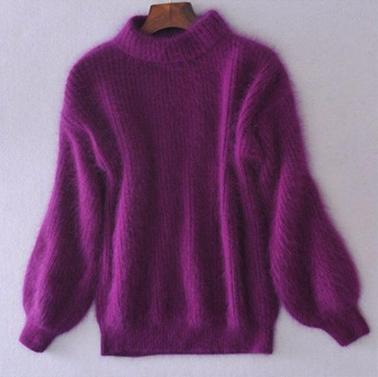 Korean Style Lantern Sleeve Mink Fur High Collar Pullover Sweater (2025)