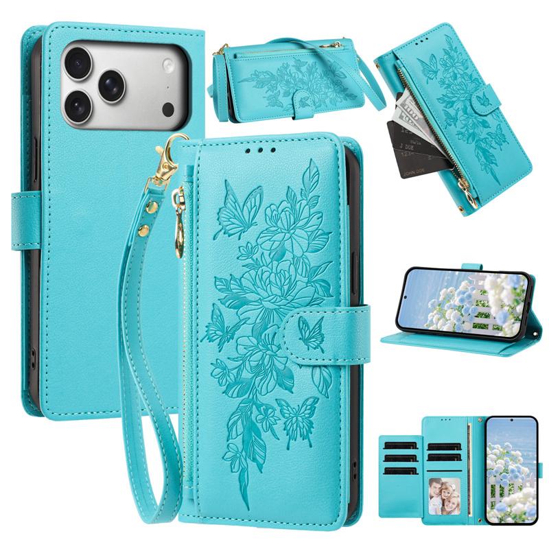 Fashion Long Lanyard Flip Leather Phone Case For iPhone 17 Pro Max 17E 16 Plus 15 14 13 12 Zipper Wallet Card Back Cover Coque