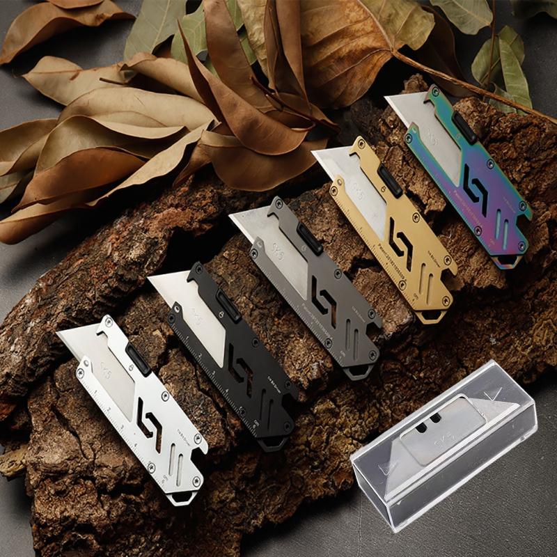 Stainless Steel EDC Folding Utility Knife, Multifunctional Paper Cutter, Manual Knife, Bottle Opener, Key for Camping, Hiking