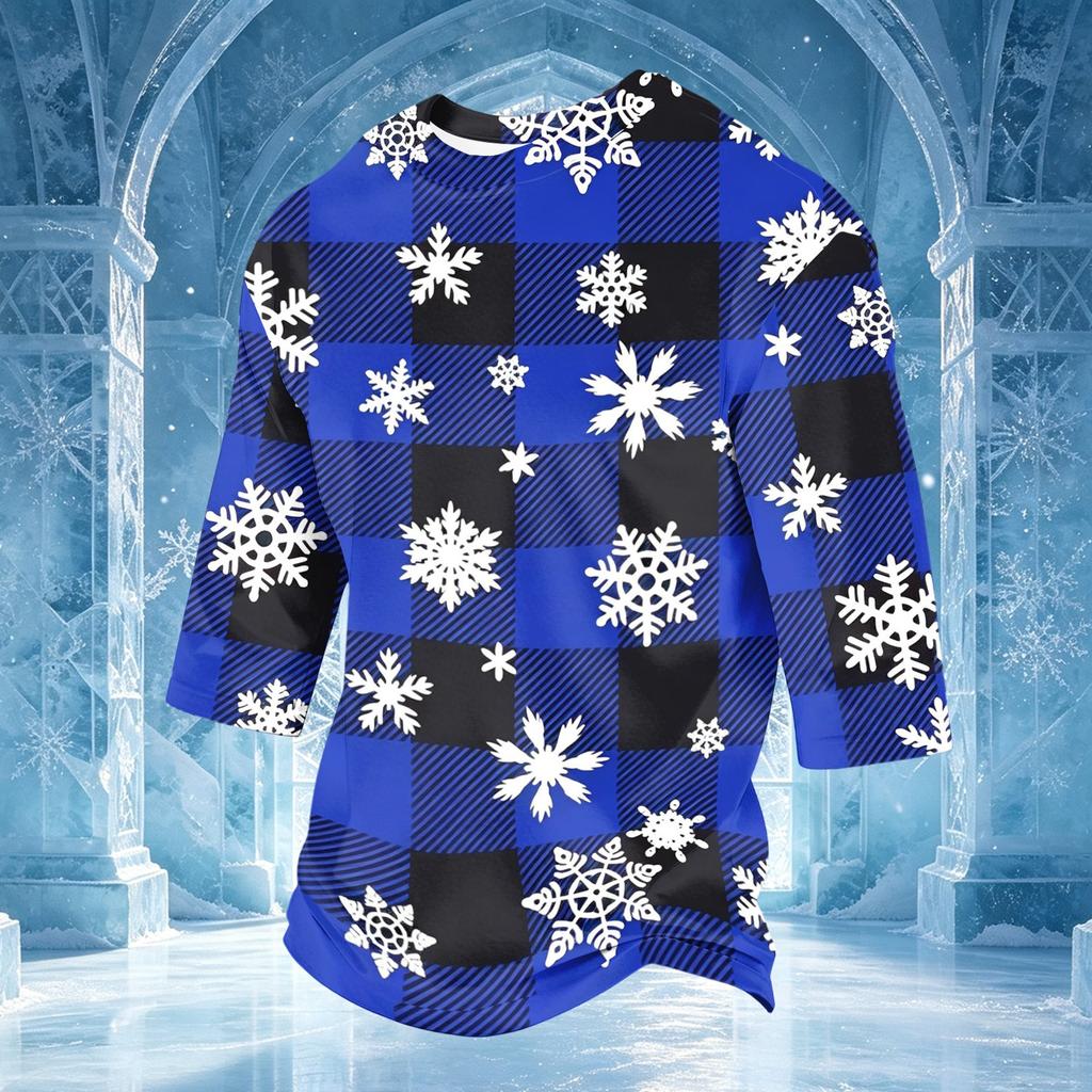 Men's Casual Christmas 3/4 Sleeve T-Shirt with Round Neck for Holiday Festive Wear