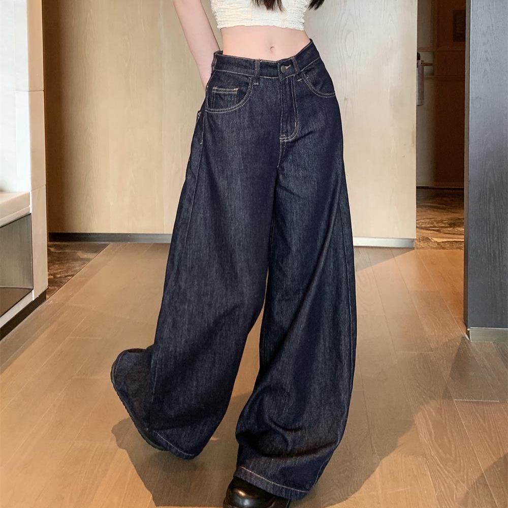 Petite American Wide Leg High Waist Jeans for Women - Washed, Loose Fit, Straight Leg, Spring/Summer.