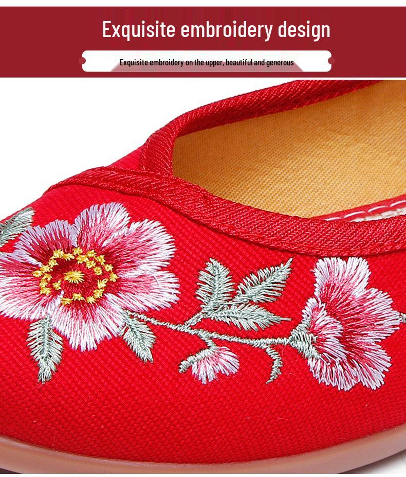 Old Beijing Women's Embroidered Cloth Shoes, Non-Slip Flat Hanfu Style with Beef Tendon Sole