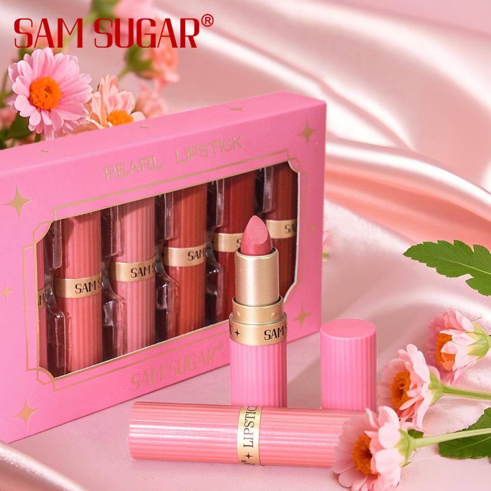 SAM SUGAR 6-Piece Diamond Lipstick Set: Pearlescent Matte, Long-lasting Fine Shimmer, Cross-border Color Makeup.