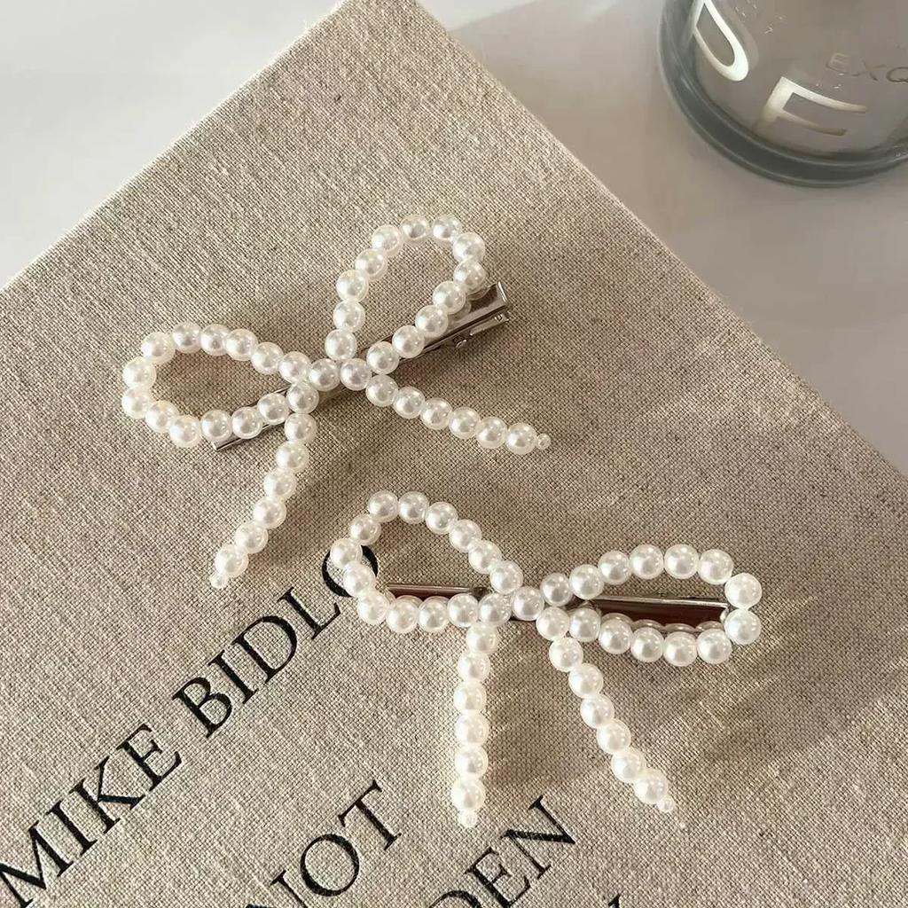 New Korean Fashion Women Pearl Hair Clips Pins Cute Girls Pearl Hairclip Bows Hairpin Metal Hair Clips Y2k Girl Hair Accessories