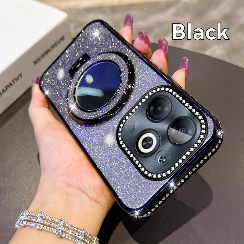 KEYSION Luxury Glitter Jewelled Magnetic Phone Case for TECNO Spark Go 2023 20 20C Pop 8 Makeup Mirror Stand Shockproof Cover