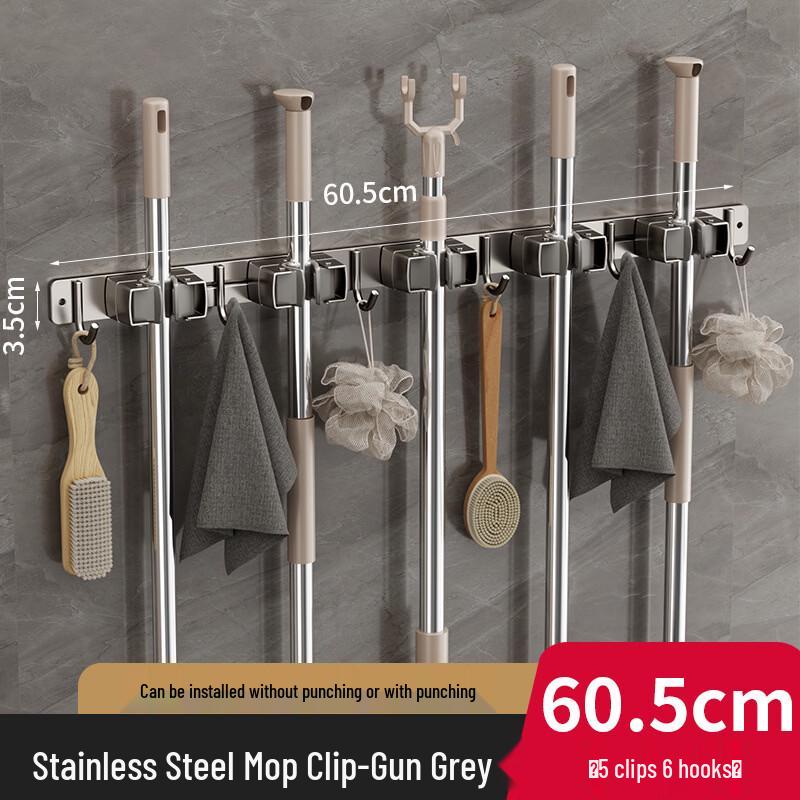 ZNMW Stainless Steel Wall-Mounted Mop and Broom Holder