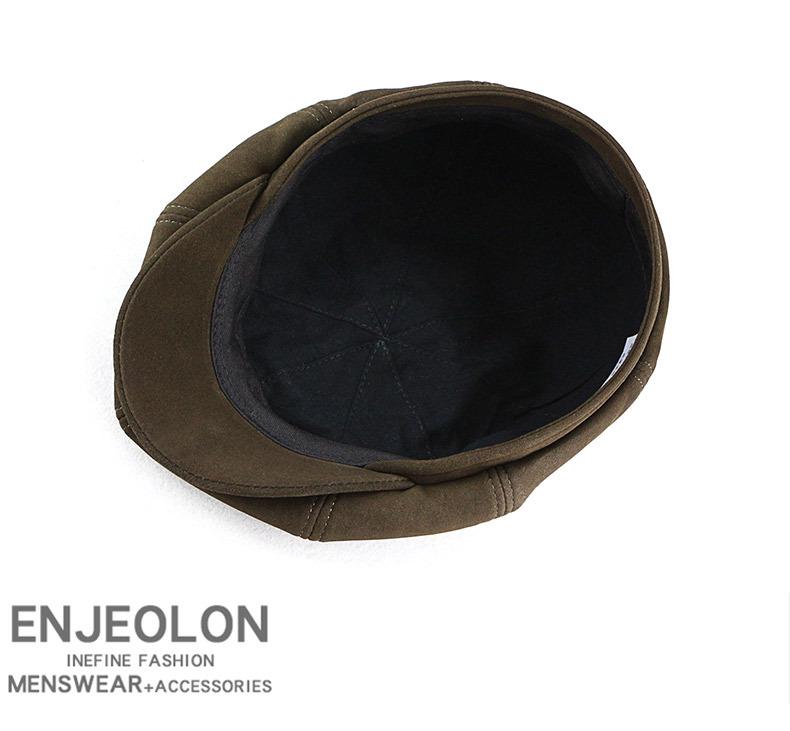 Men's Sheepskin Suede Newsboy Cap: Retro Octagonal Flat Beret for Spring and Autumn.
