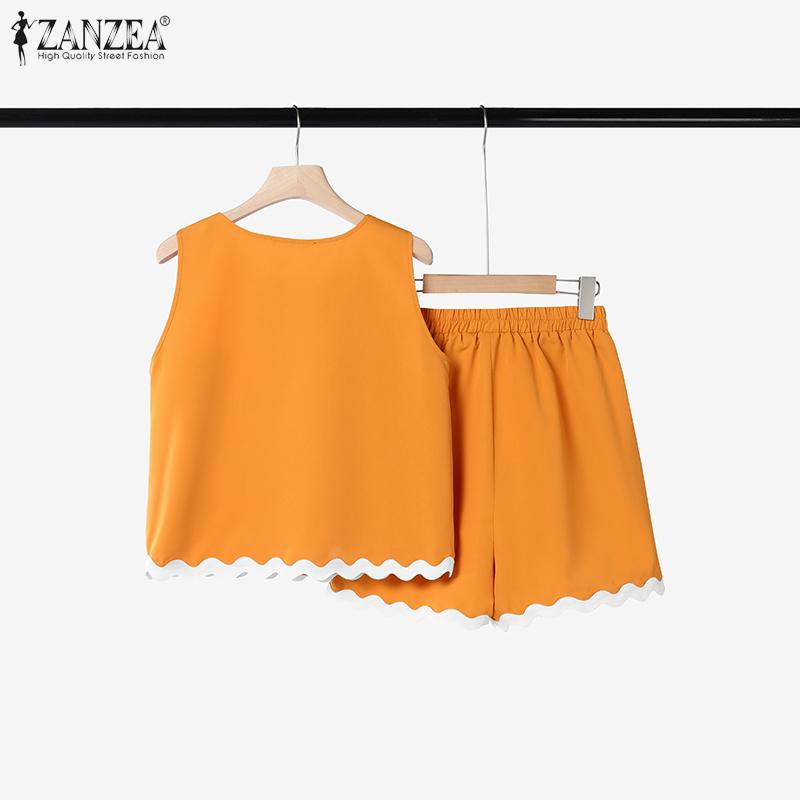 ZANZEA Womens Tank Tops and Shorts Summer Two Piece Suit Sets