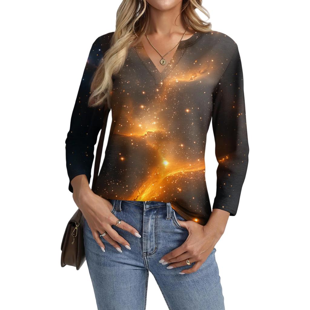 Women's Casual Fashionable Sexy Comfortable V-Neck Christmas Three-Quarter Sleeve Top