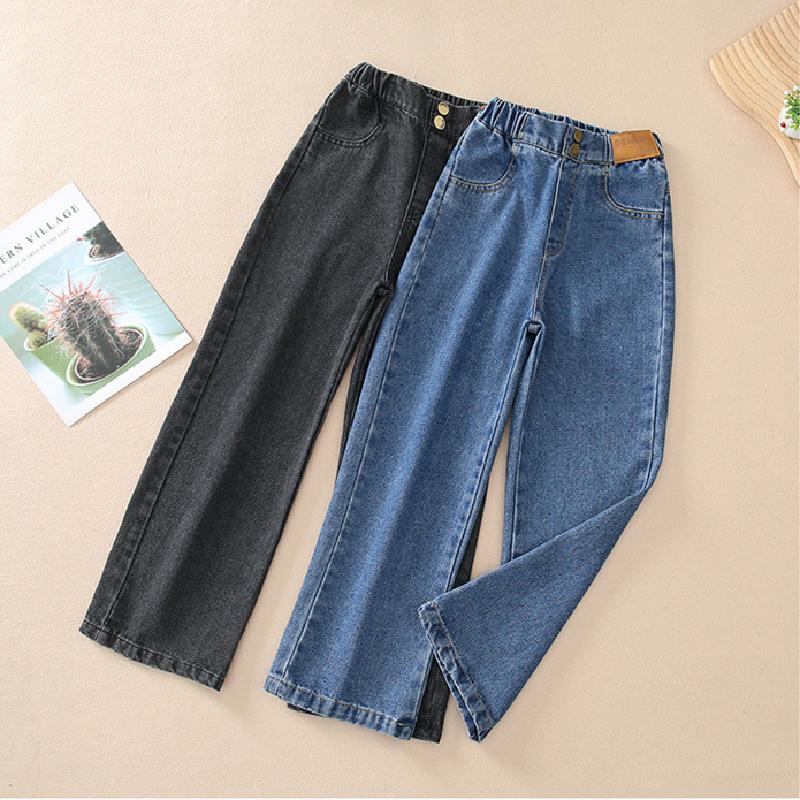 Mädchen lockere Jeanshose Herbst Kinder lässige gerade lange Hose Teenager Schule große Kinder Weitbeinige Hose 5-14 Jahre