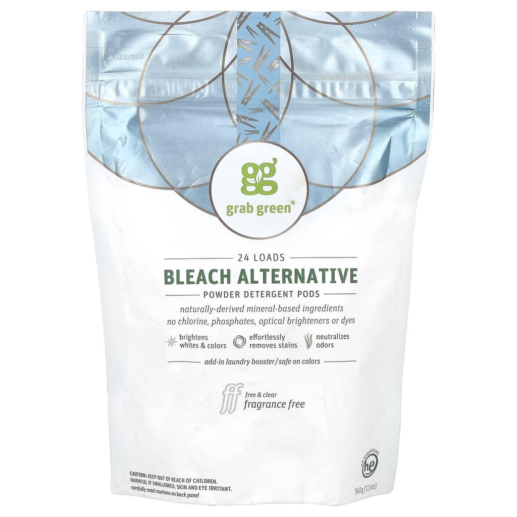 Bleach Alternative Powder Detergent Pods, Fragrance Free, 24 Uses, 360G(12.6Oz)