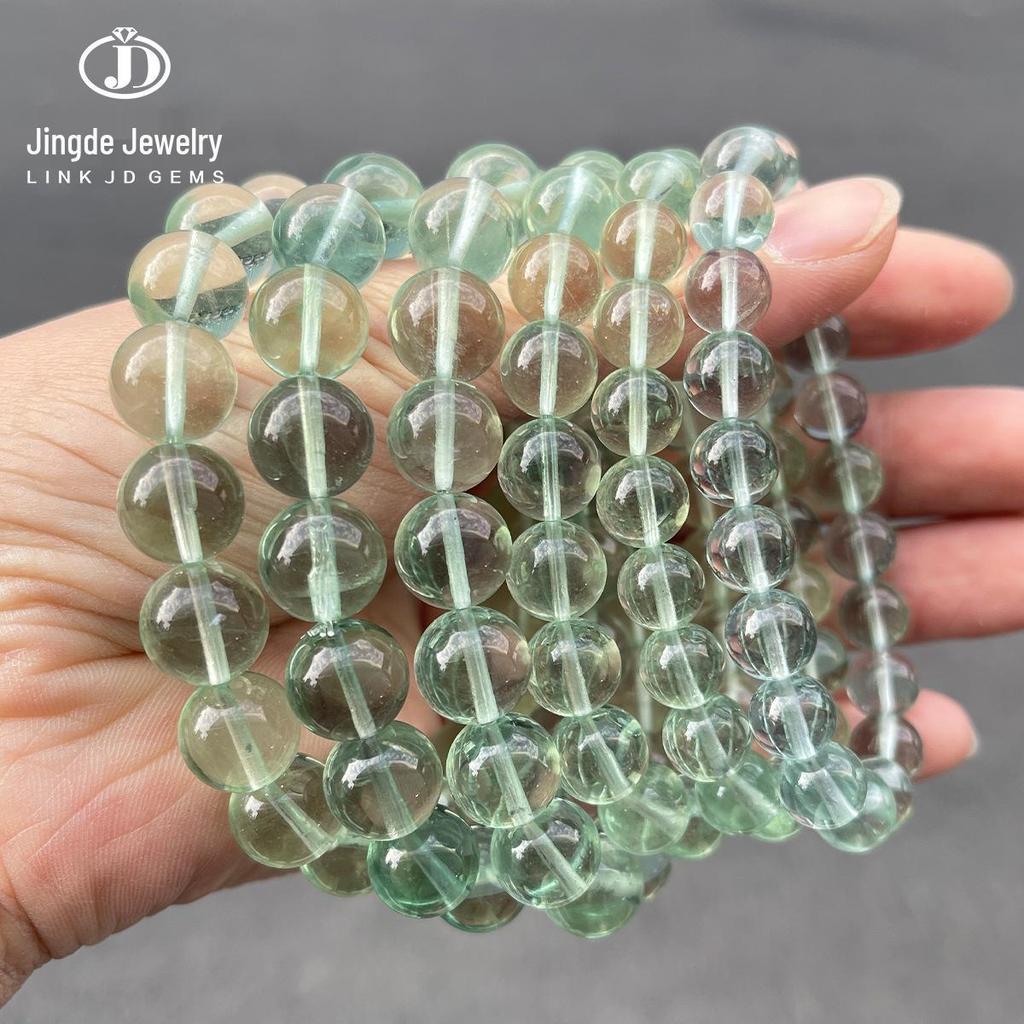 Jingde 8A Natural Green Fluorite Crystal Beaded Women's Bracelet