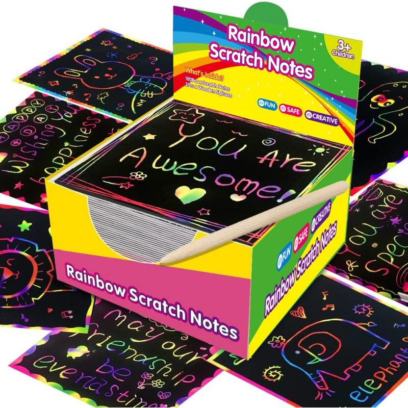 Rainbow 100Pcs Reveal Craft Kit With Wooden Stylus Parent-Child Activity Gift For Kids Ages 5-12 (Non-Toxic Coating)