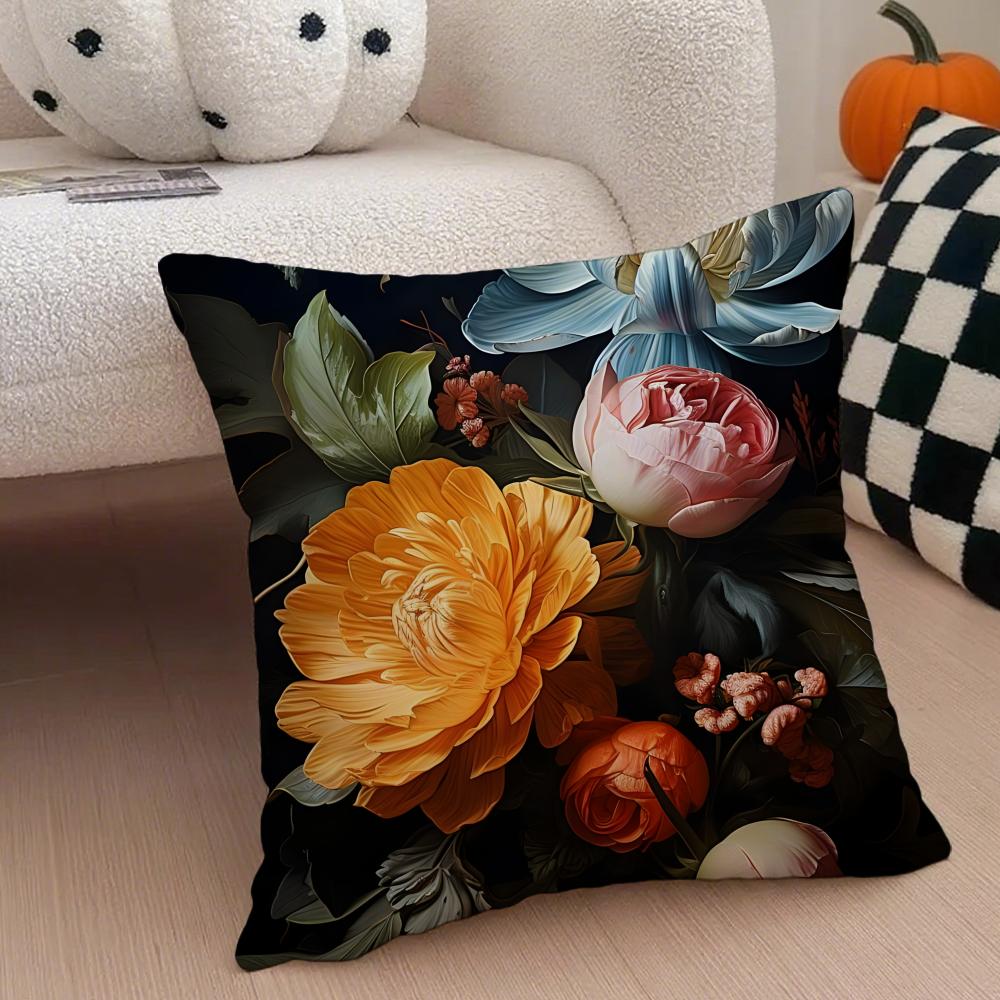 Vintage Floral Pillow Pastoral Style Cushion Cover Throw Pillow Cover Hidden Button Durable Polyester Chair Cushion