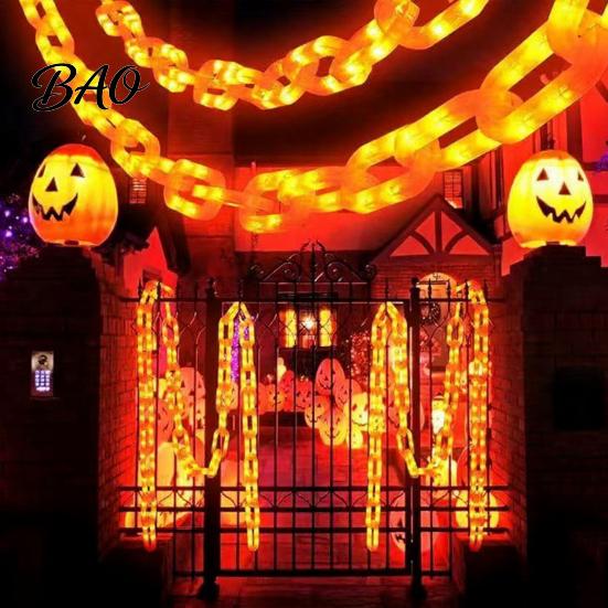 Festive Porch Tree Ornament Halloween Chain Lights, Waterproof Bright Orange/Purple LED Lighting, Plastic Unique Holiday Decoration Link Lights