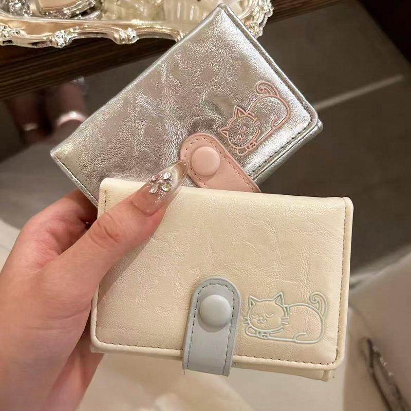 Korean Cute Cat Small Wallet Hot Style Wrinkled Material Cat Large-capacity 30% Off Ladies Coin Purse Card Case