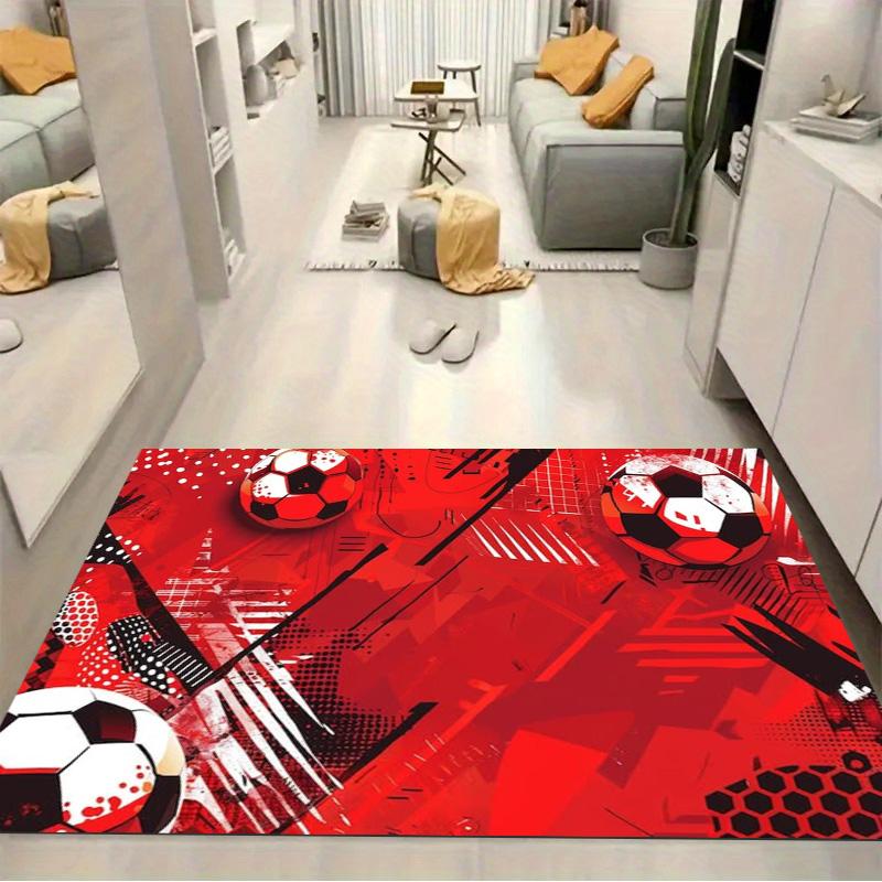 Red Graffiti Soccer Ball Geometric Print Area Rug Sport Theme Non Slip Rectangular Floor Mat Football Fan Gaming Room Bedroom Decor Rug