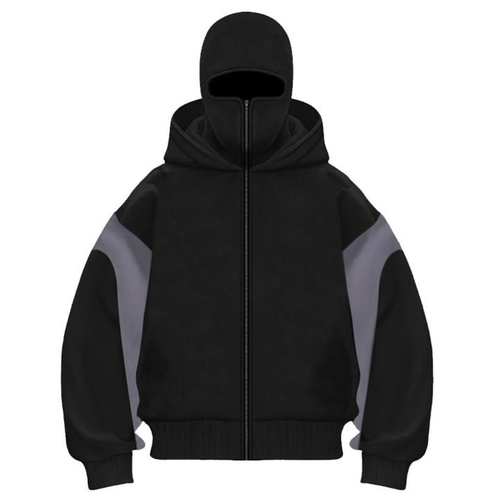 Mens Balaclava Hoodie Double Hooded Zip Jacket Spring Hoodie For Men Windproof Streetwear