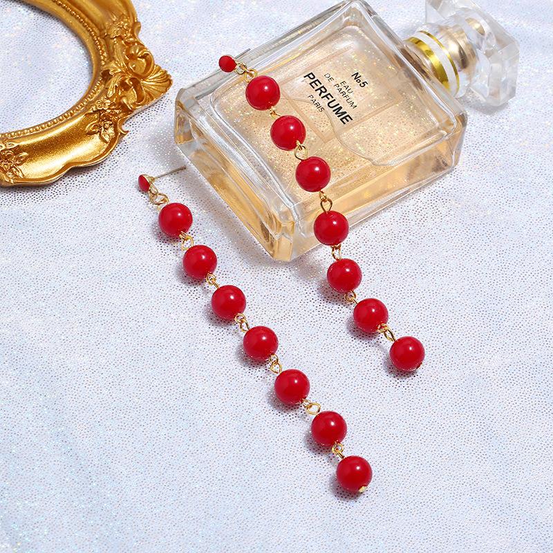 Retro personality pearl long stud earrings female versatile simple Internet celebrity temperament earrings fashion trendy earrings