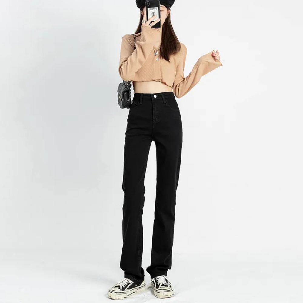 Commuter casual jeans women's spring and autumn new Korean high waist and thin loose versatile straight trousers ins tide