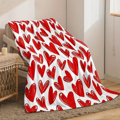 1pc Digital Printing for Lovers, Wives, Ladies Love Element Blanket, Super Warm, Soft and Comfortable Lightweight Flannel Plush