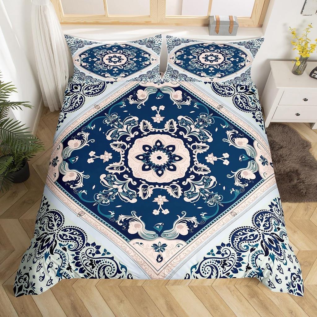 Vintage Blumen Abzeichen Bettbezug Queen King Size Mandala Bettwäsche Set Bohemian Paisley Tagesdecke Leichte Weiche 3-teiliges Set