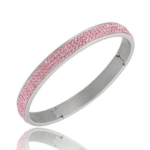 Bracciale in Acciaio Inossidabile 304 Acciaio Titanio con Zirconi Intarsiati in Argilla, 3 File, Bracciale Personalizzato Multicolore