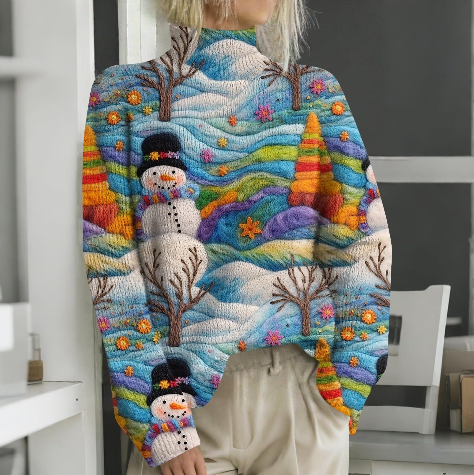 Рождественские толстовки для женщин Вязаный свитер Милая рубашка Осенняя водолазка Пуловер Топы M