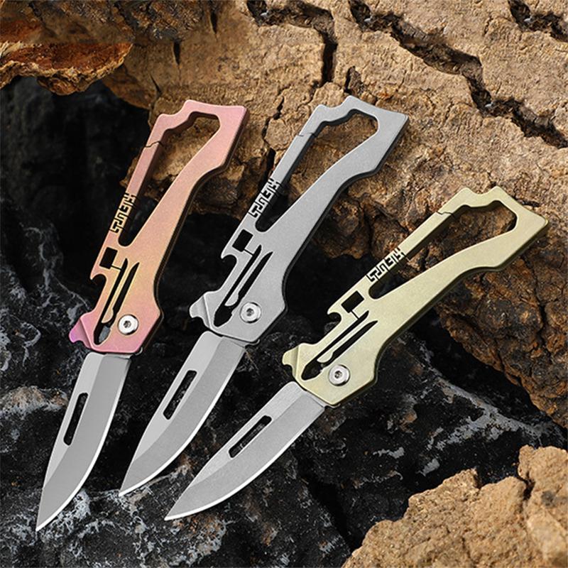 Kitchen Knife High Hardness Pocket Knife Multifunctional Folding Knife Key Chain Mini Titanium Alloy EDC Knife Peeling Knife