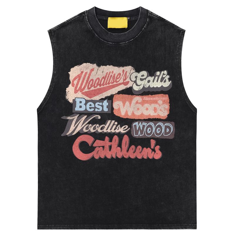 100% Cotton Hip Hop American Retro Street Heavy Vest Men's Trendy Brand Hiphop Old Sleeveless T-shirt