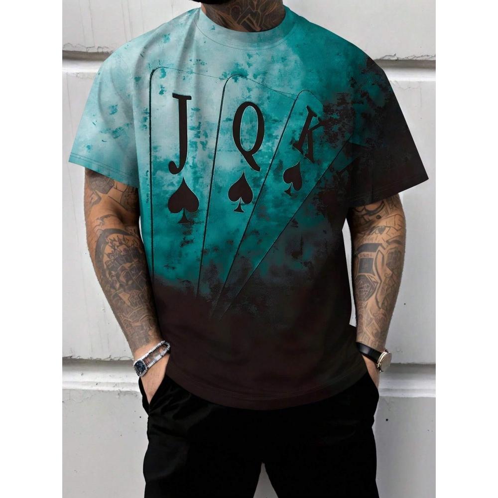 2025 3D Poker Printing Men's Fitness T-shirt Urban Fashion Men's Short-sleeved Top Summer Daily Casual Men's Short-sleeved Top
