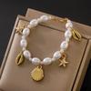 Summer Beach Trendy Shell Starfish Irregularity Pearl Chain Bracelets for Women Gold Color Metal Charms Bracelet Party Zircon
