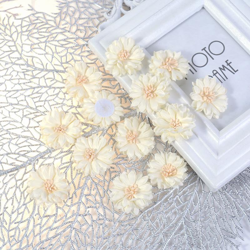 10PcsChrysanthemum Artificial Flowers Head Silk 4cm Fabric Flower For Wedding Decoration DIY Brooches Handmade Craft Accessories