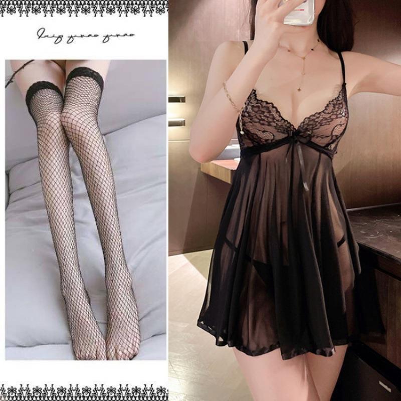 Sexy Lace Camisole Nightdress Set: Enhances Bust, See-Through Lingerie for Women