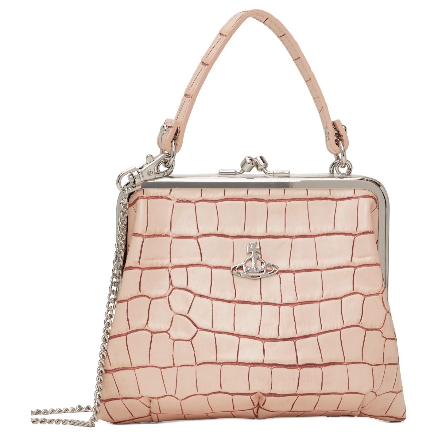 

VIVIENNE WESTWOOD Granny Frame Crocodile Embossed Iconic Saturn Logo Leather Shoulder Tote Bag Women Handbags Pink 4B010006WL00A2G401 Basic Set (Bag+Dust Bag)