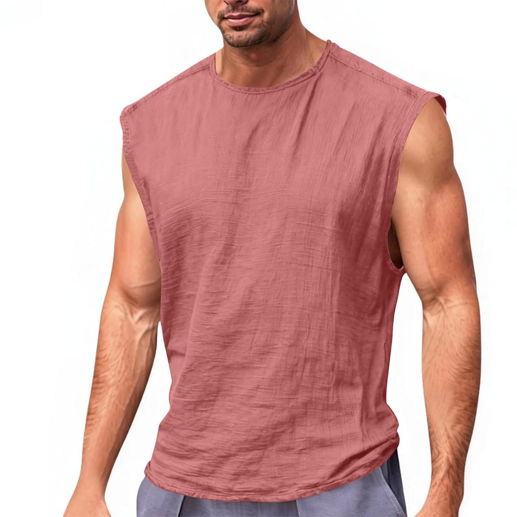 Men's Sleeveless Summer Fitness Running Outdoor Casual Sports Top Cotton-Linen Vest