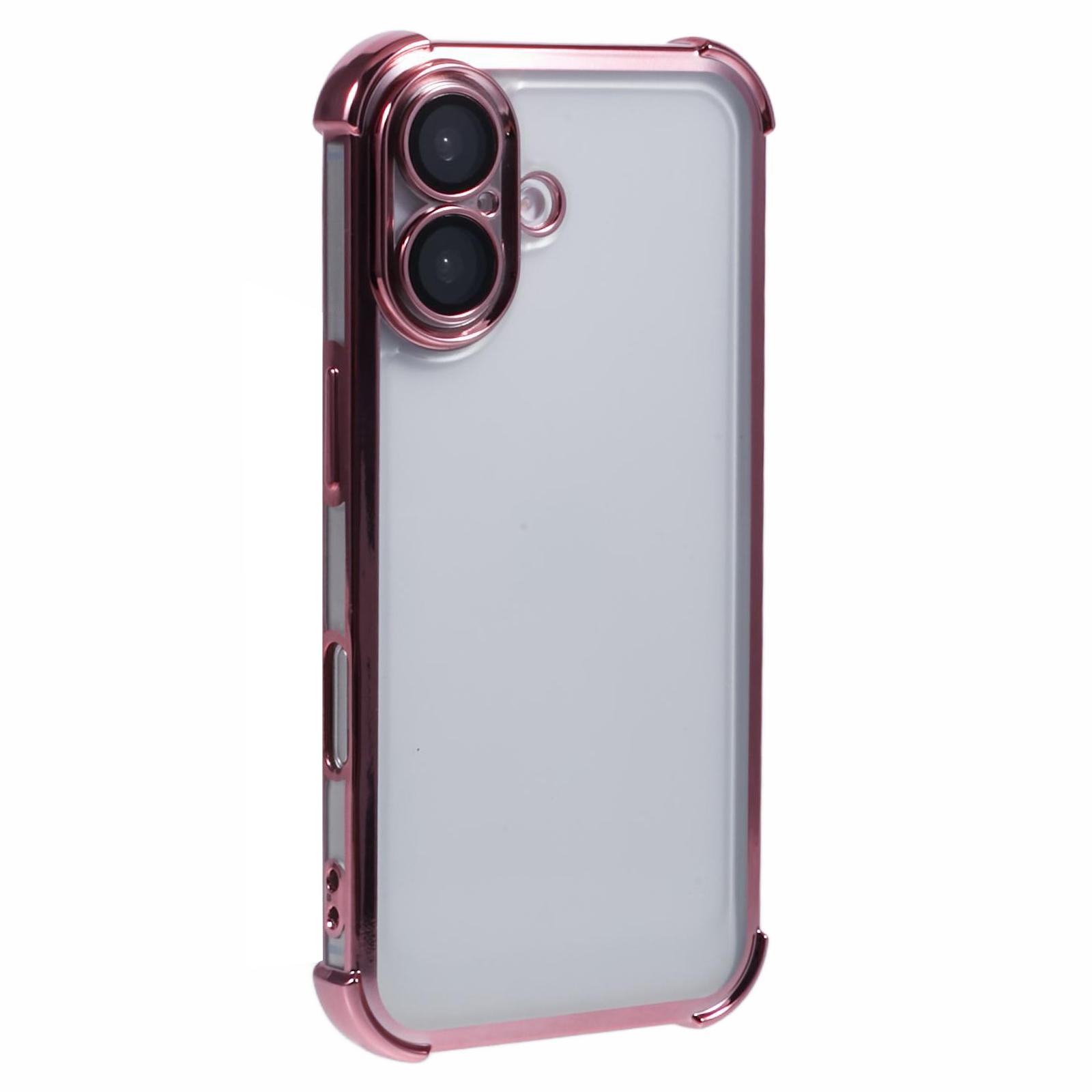 

For iPhone 16 Case Electroplating Clear TPU Phone Cover with Lens Film Red