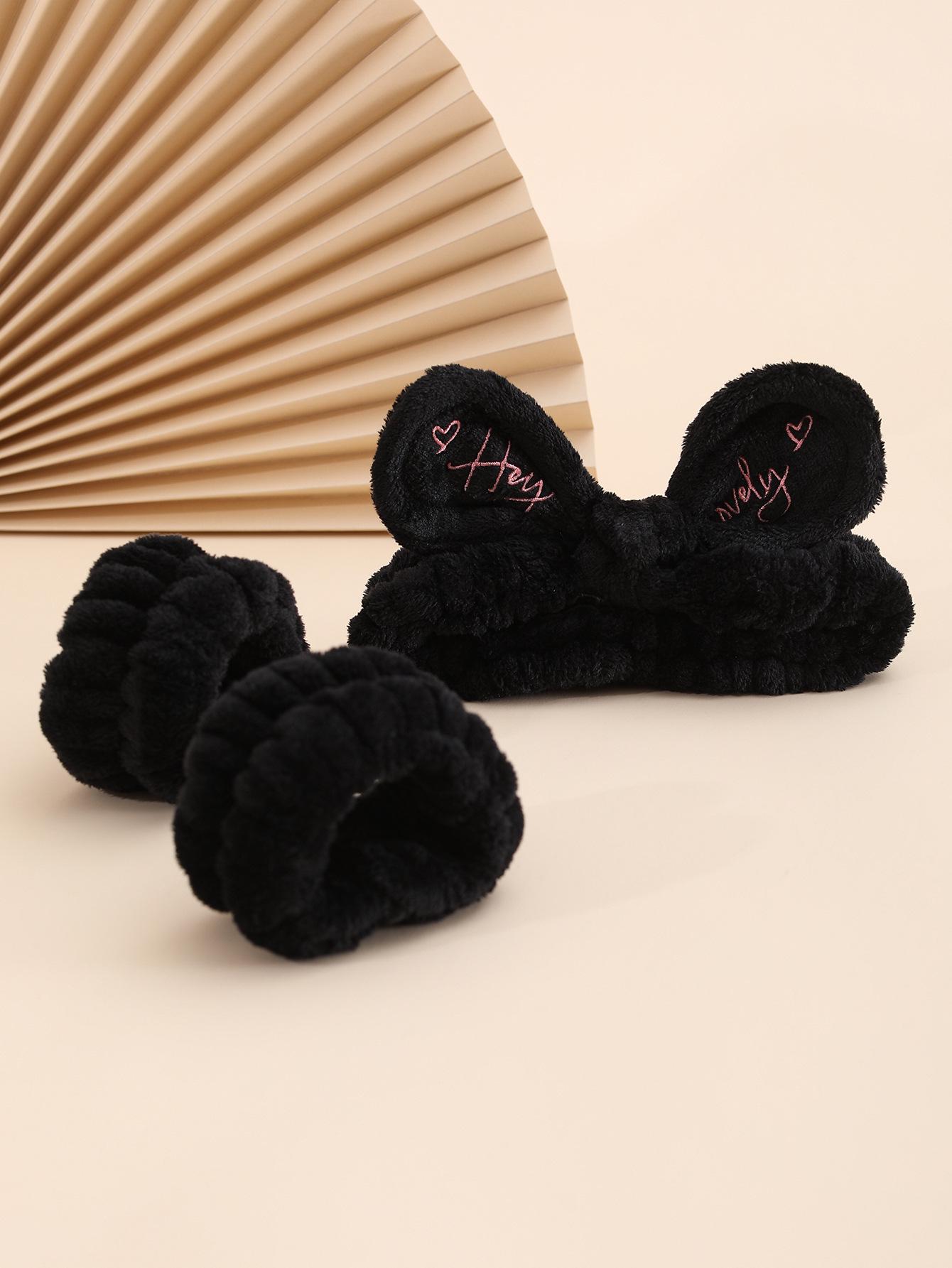 

Вышитая повязка с бантом для макияжа и умывания лица - Однотонный аксессуар для волос