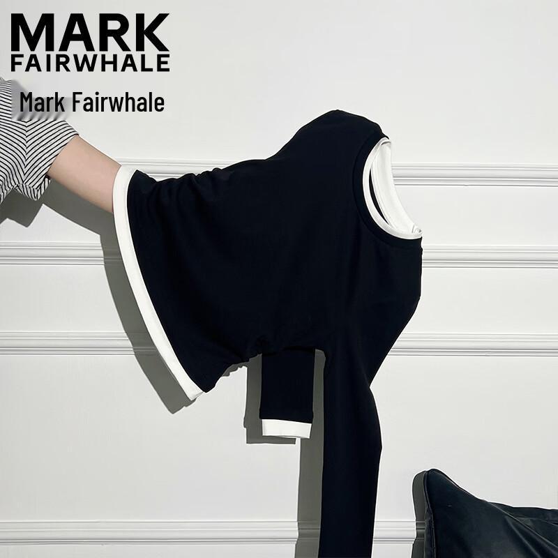 Mark Fairwhale Women's Faux Two-Piece Color Block Long Sleeve T-Shirt