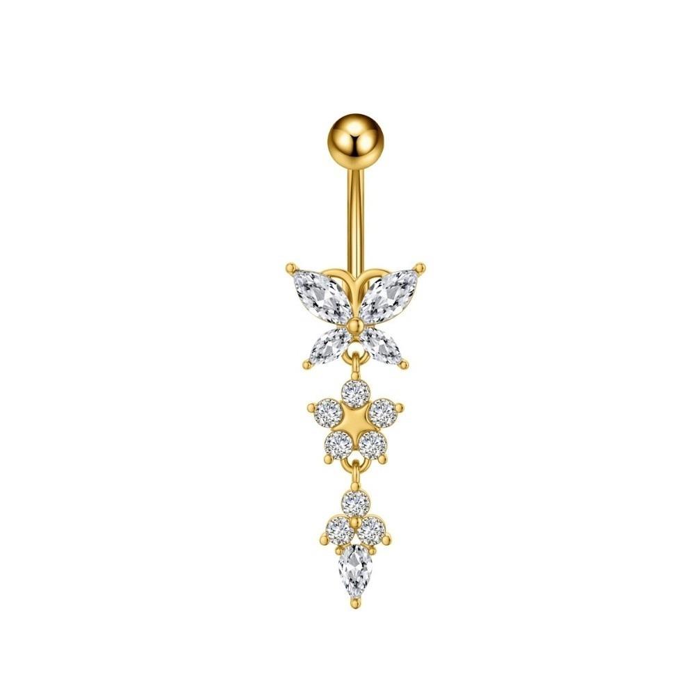 Elegant Body Piercing Jewelry Unique Dangle Belly Ring Zircon Butterfly Belly Button Ring Seaside