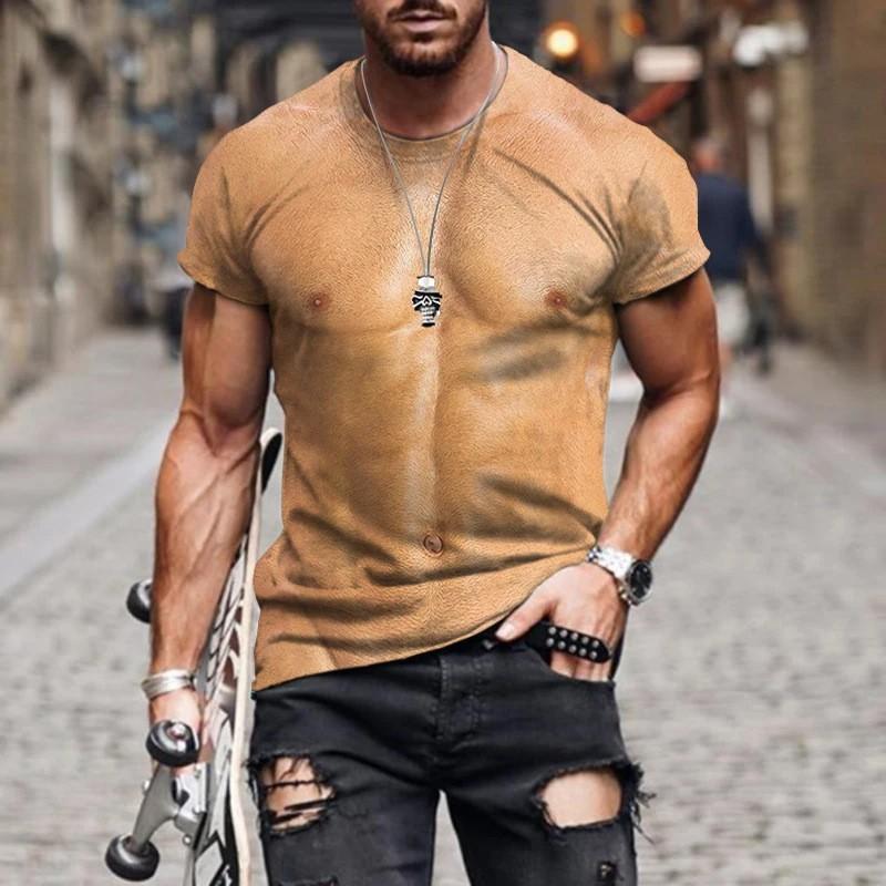 Mens 3D Printed Muscle Design T-Shirt Digital Print Short Sleeve Casual Crew Neck Breathable Loose Fit Tee