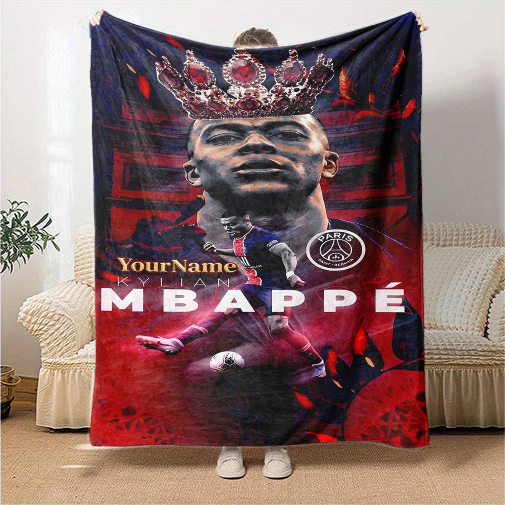 Mbappe Personalisierte Textdecke Geschenk Anpassbare Decke Langlebiger Komfort Perfekt für Büro Sofa Wohnzimmer Heimdekoration Vier Jahreszeiten Universell
