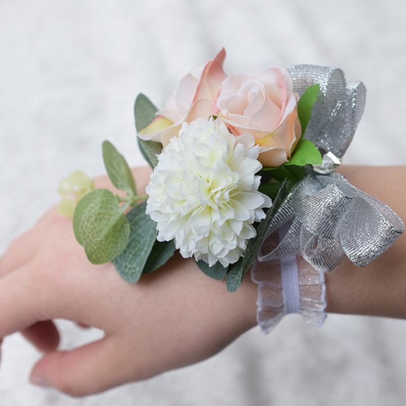 1PC Suit Corsage Pins Elegant Corsage Bracelet Wedding Non-Fading Silk Rose Bridesmaid Wrist Flower Groom Boutonnier
