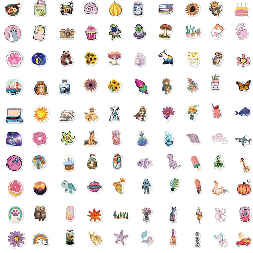 100 Cute Little Fresh Style Stickers Decorate Guitar Notebook Suitcase DIY Waterproof Stickers